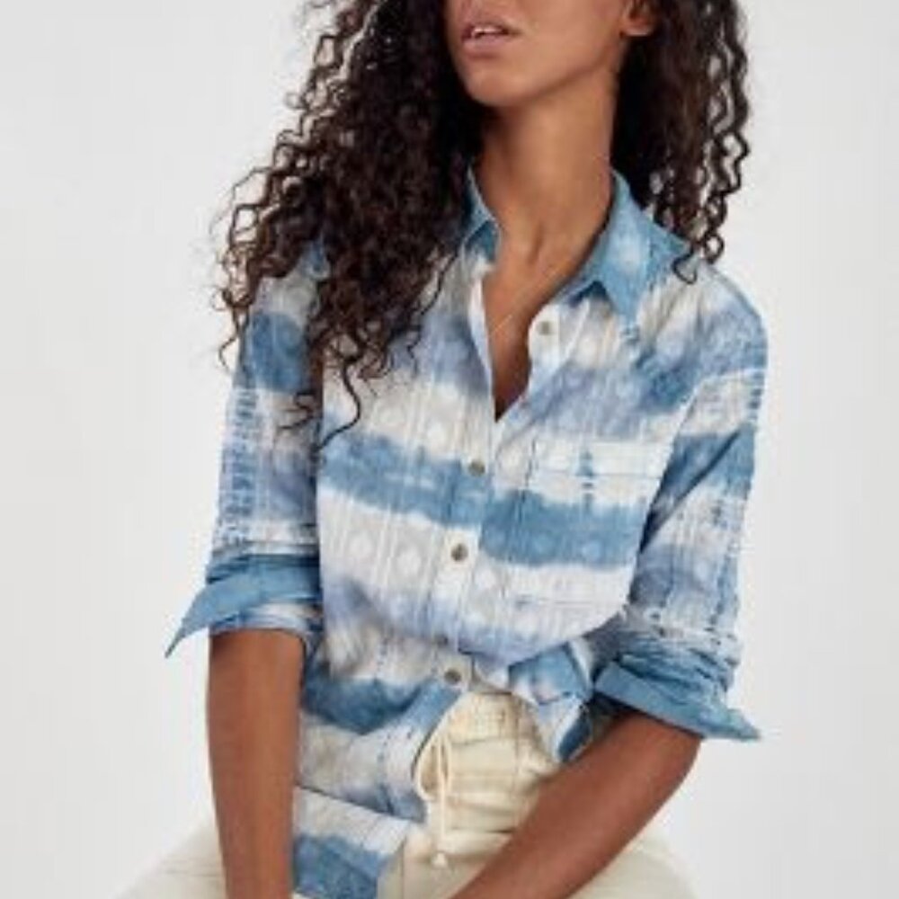 Anthropologie Blue and White Striped Button-Down Shirt
